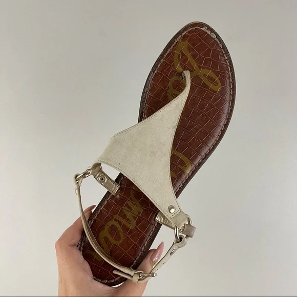 SAM EDELMAN Creme White Nubuck Leather Suede Greta Thong Sandal Flip Flops - Picture 12 of 12